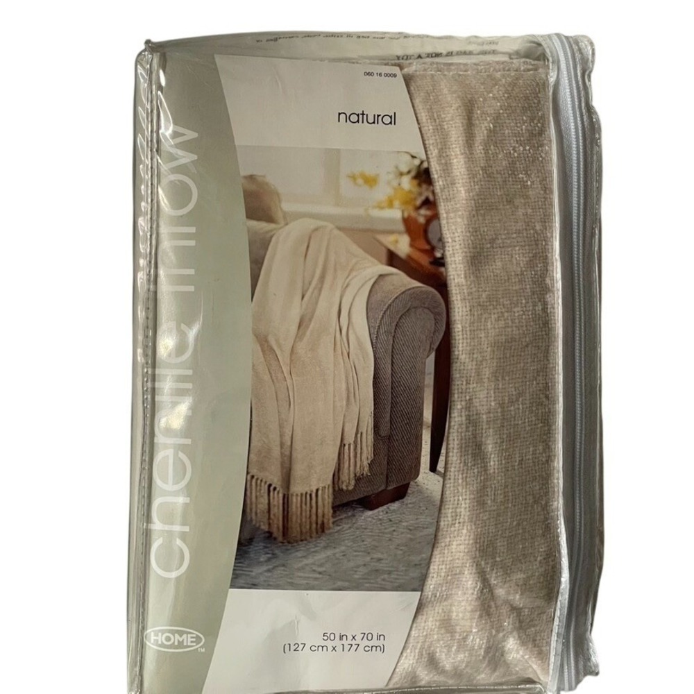 Vtg Chenille Throw Blanket Natural‎ (Beige/Ivory) 50x70 Target Home NOS 2002
